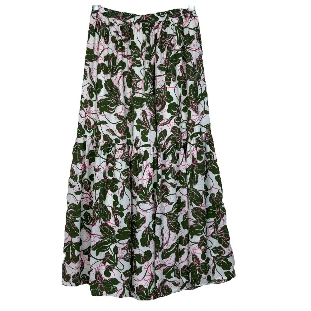 Parker Midi Skirt Womens A-Line Sz 2 Floral Tiered Spring Boho Cottagecore Girly - Picture 2 of 7